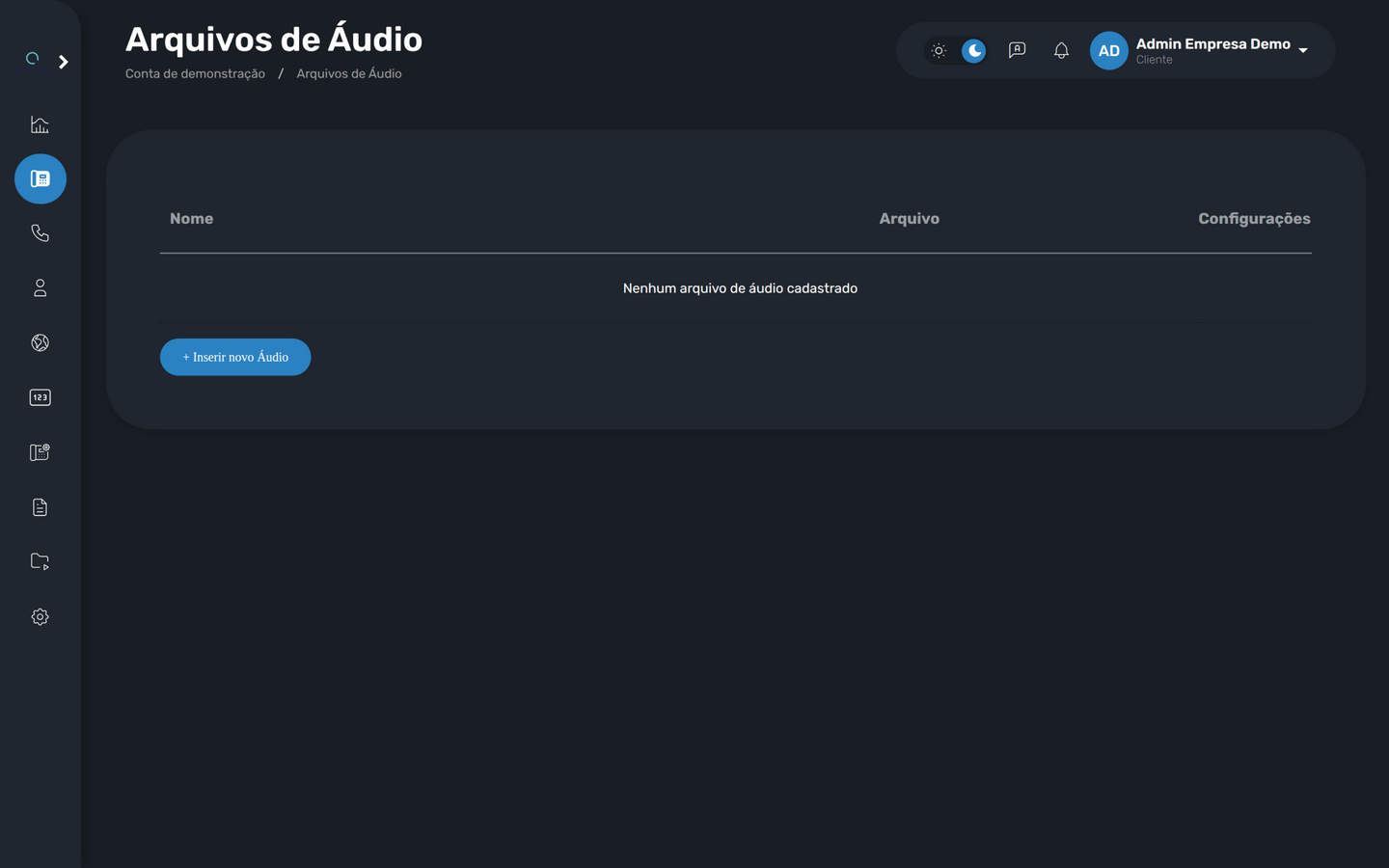 Lista de arquivos de áudio