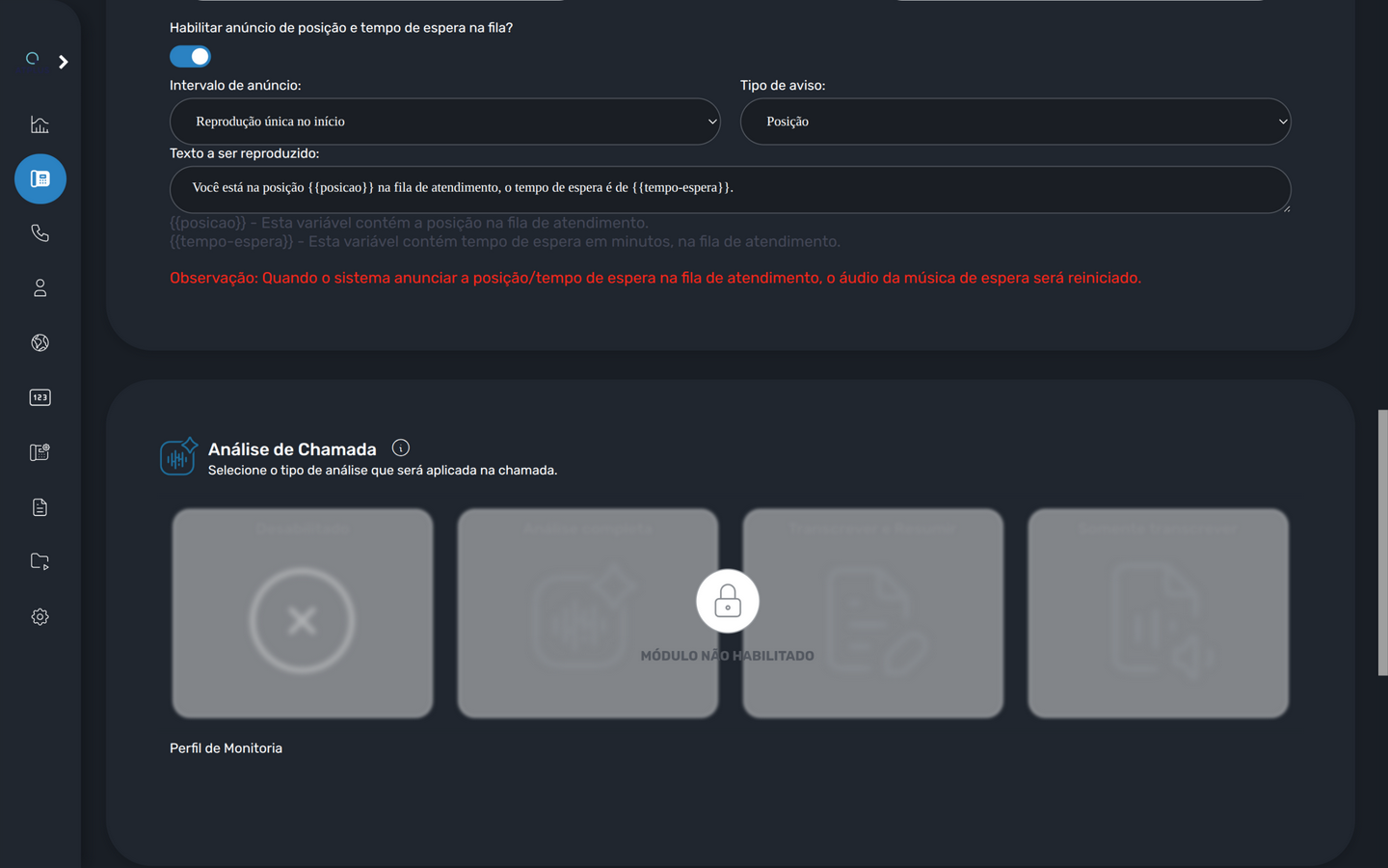 Anúncio de posição com intervalo, tipo de aviso e template