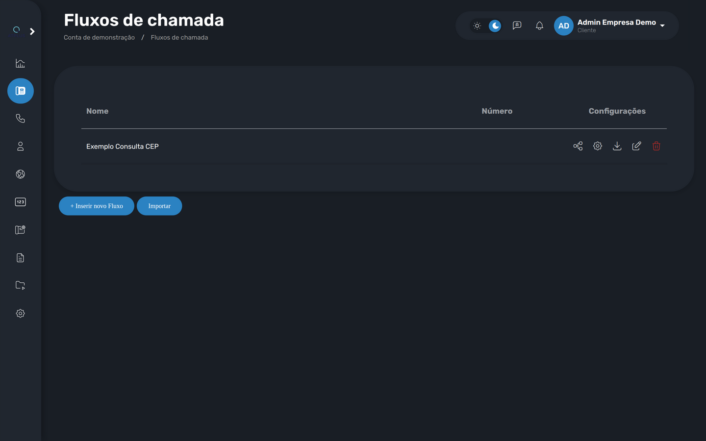 Lista de fluxos com o Exemplo Consulta CEP