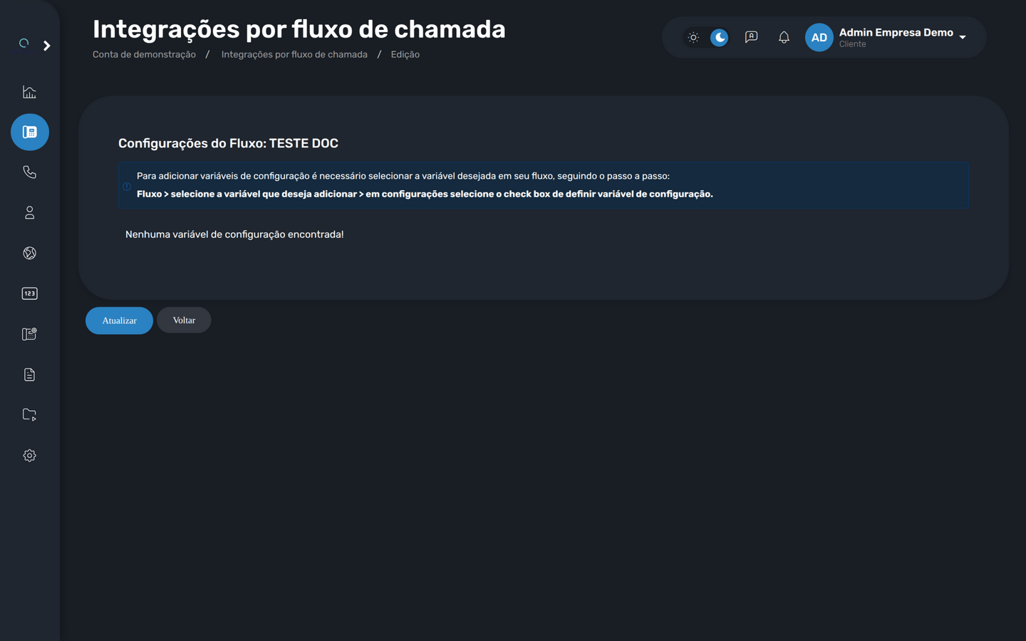 Integrações por fluxo de chamada