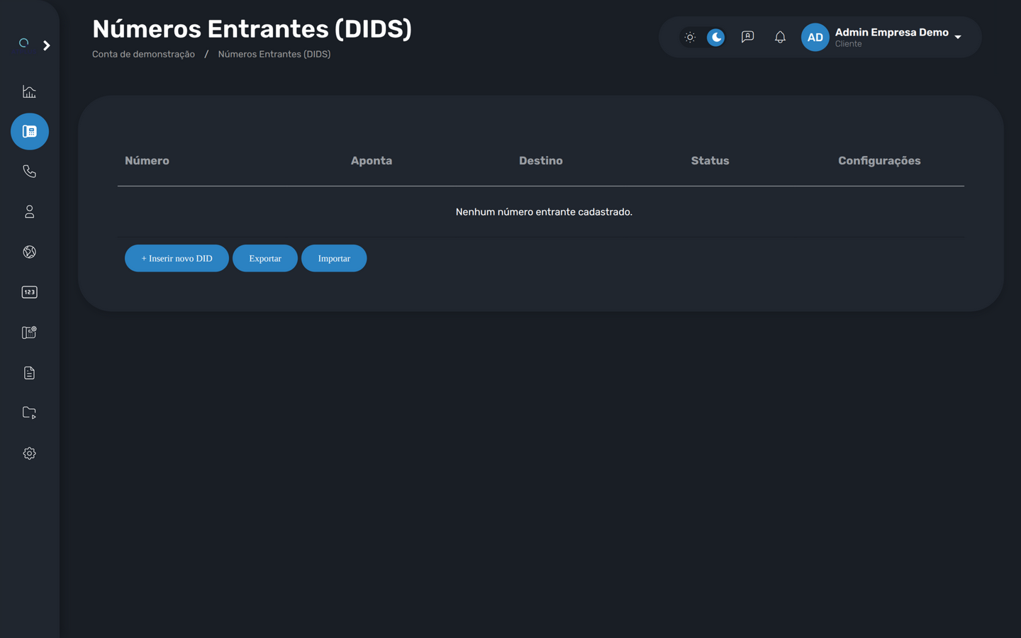 Lista de números entrantes