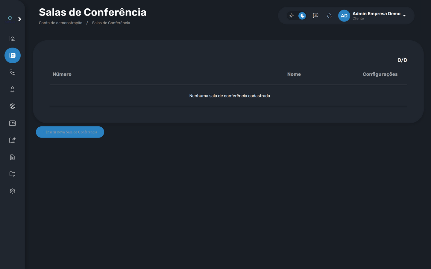 Lista de salas de conferência