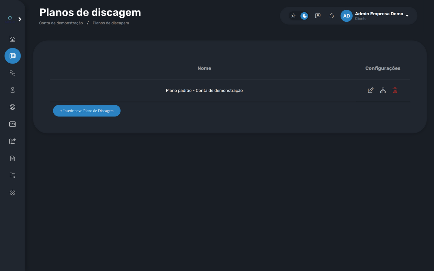 Lista de planos de discagem